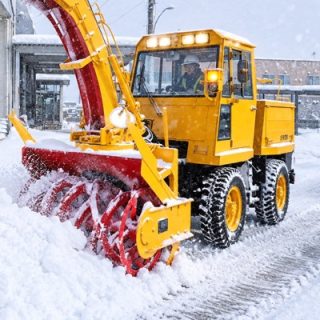 ロータリー除雪車で除雪している様子